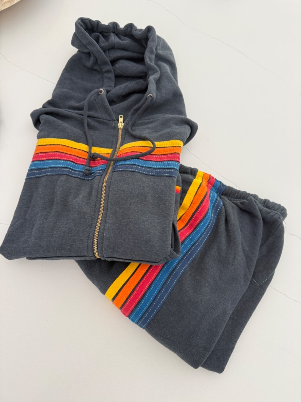Aviator Nation Grey 5 Strip Full Zip Hoodie with Matching Sweatpants S - Picture 2 of 9